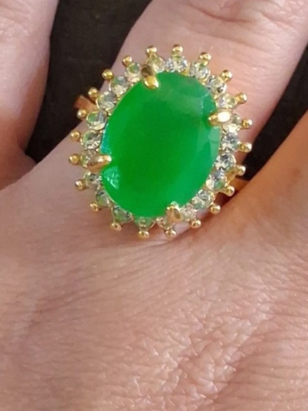Large Gold Green Agate Ring
